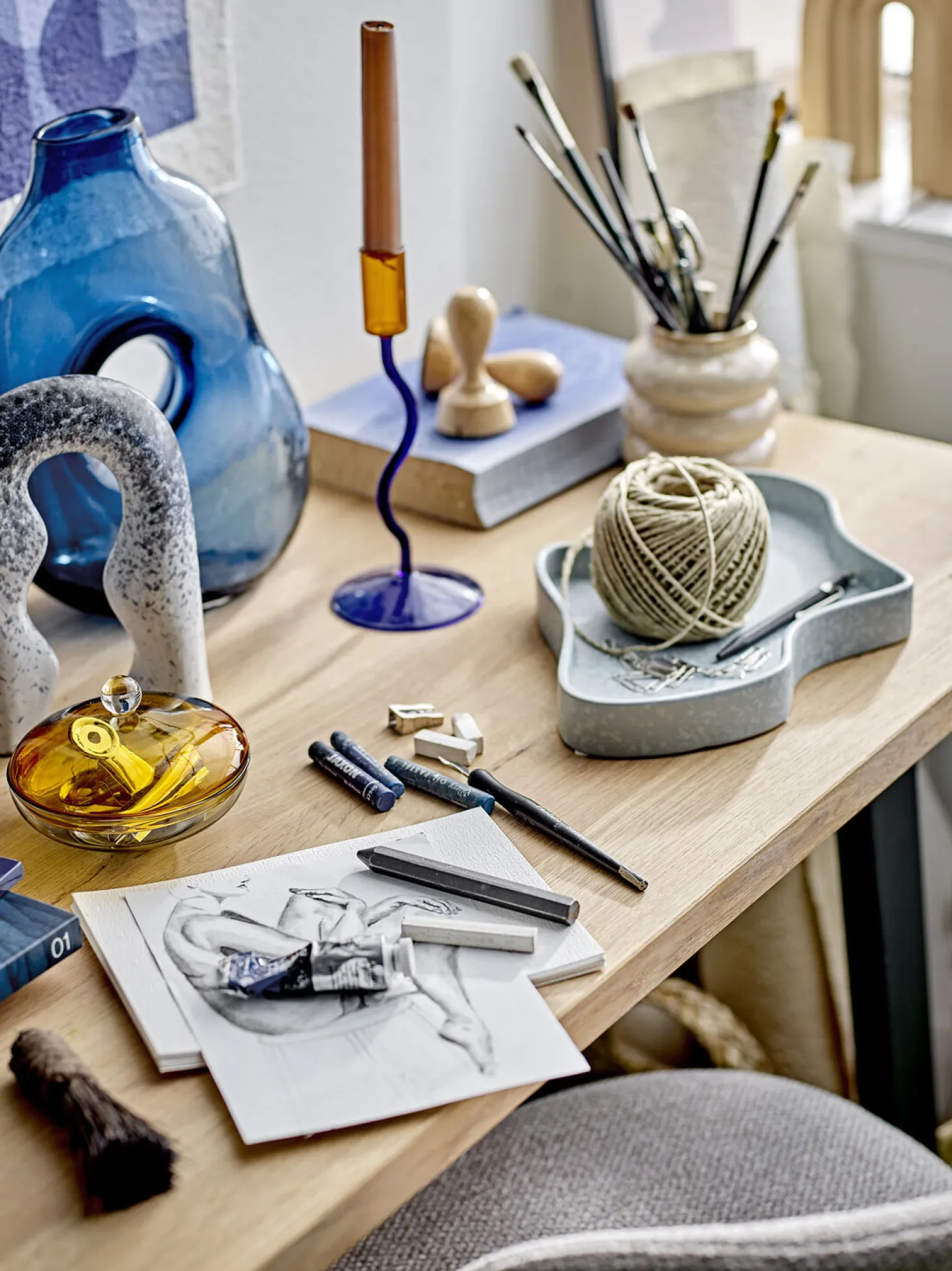 Bloomingville - Harri Vase, Blå, Glas