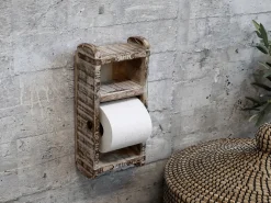 Chic Antique - Toiletrulleholder - Rustik i træ - 30x15x10 cm