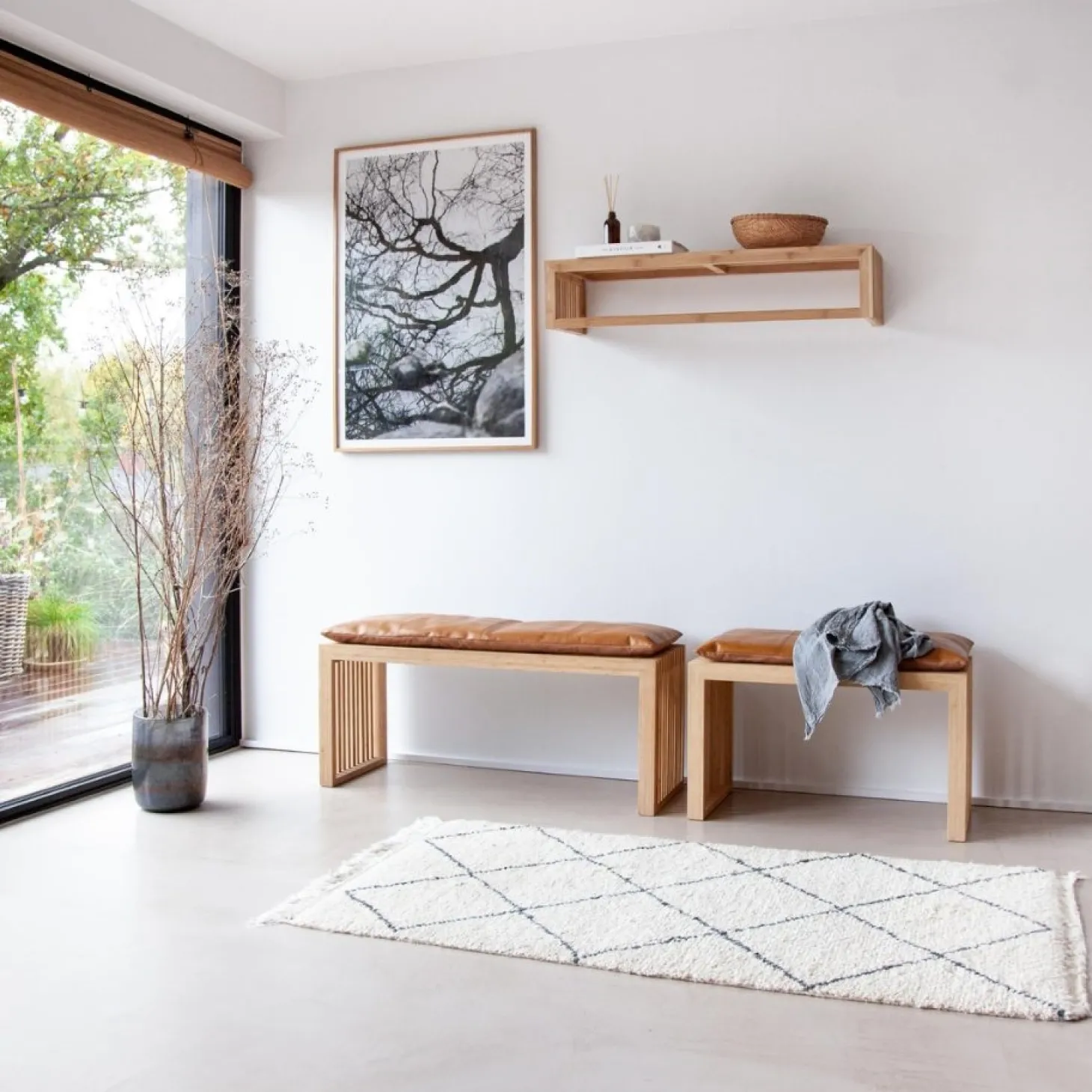 Cinas - Rib bænk 104x35cm bambus