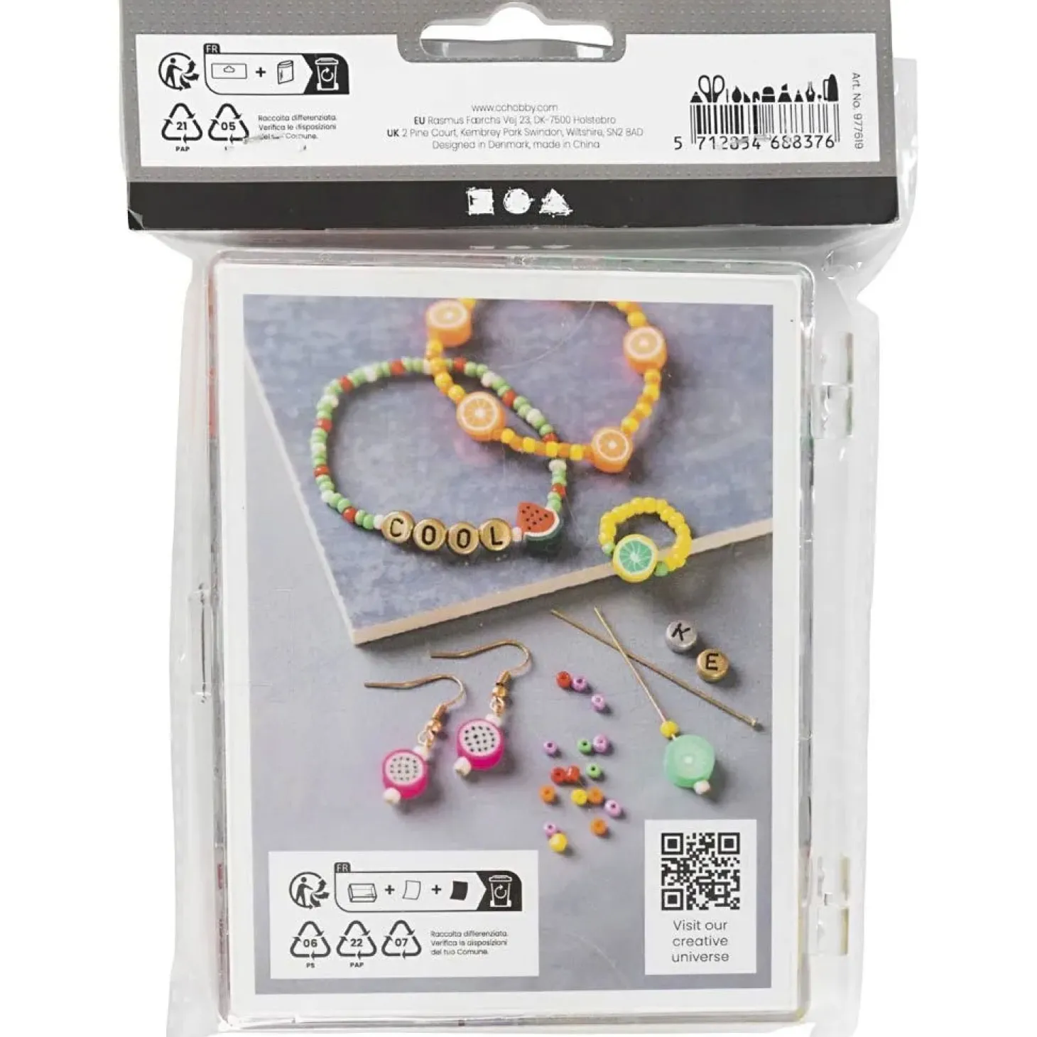 Creativ Company - DIY Mix Smykker, stærke farver, Frugtmix, 1 pk.