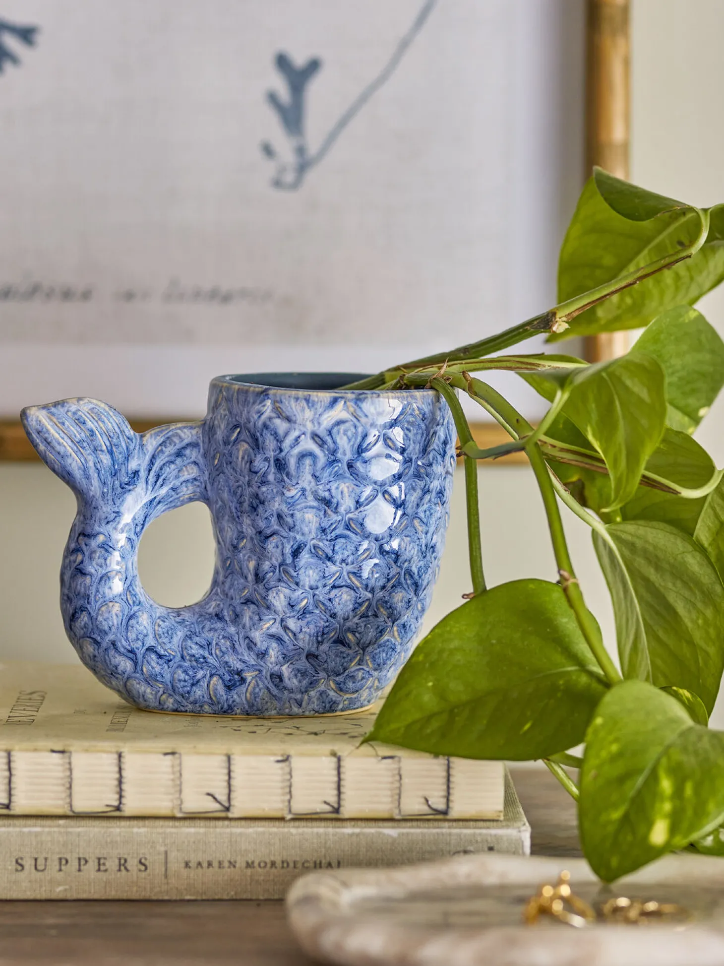 Creative Collection - Ariella Vase, Blå, Stentøj