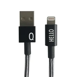 Design Letters - IPhone oplader kabel - "Q" - Sort/Hvid