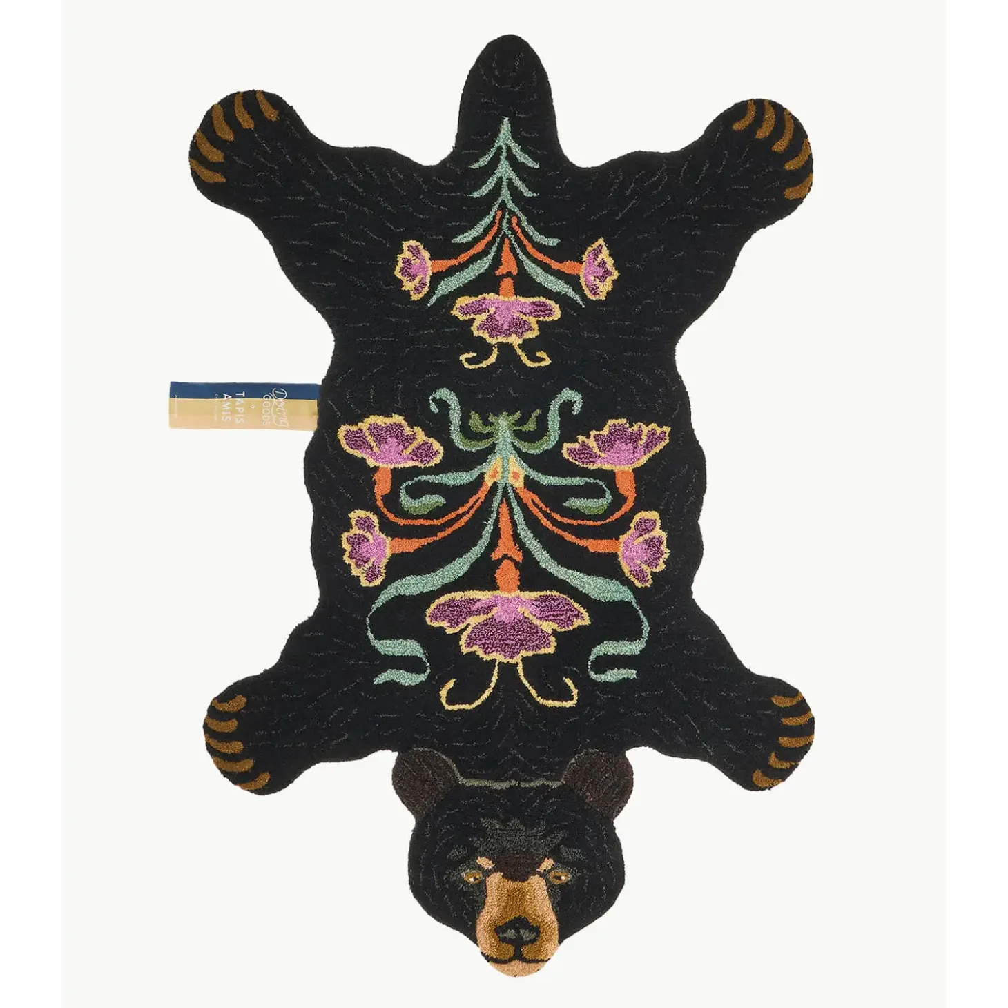 Doing Goods - Sort bjørne tæppe - Blooming Black Bear - Large - 143x97 cm
