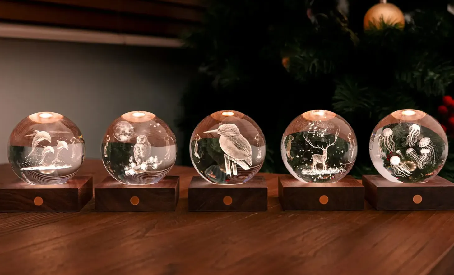 Gingko - Amber Crystal Light Bordlampe - 3D The Owl Moon