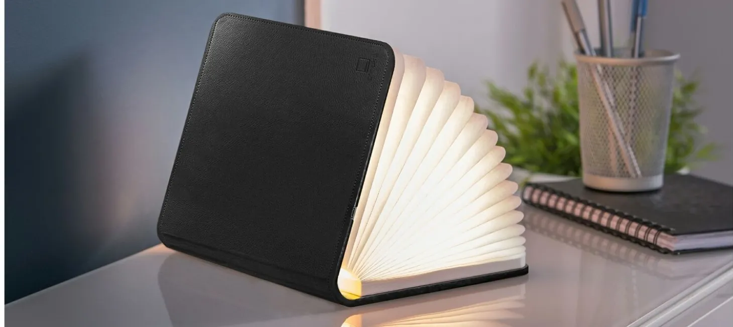 Gingko - LED Smart Booklight - Black Leather - Large