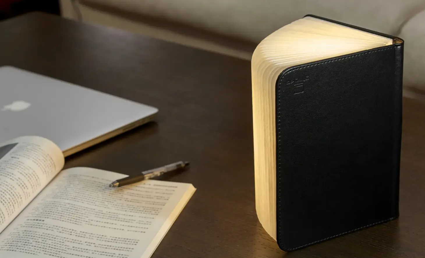 Gingko - LED Smart Booklight - Black Leather - Mini