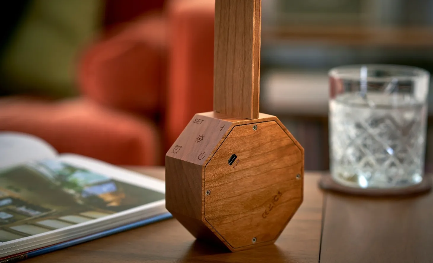 Gingko - Octagon One Plus Portable Alarm Clock Desk Light Cherry