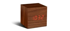 Gingko - Wooden Cube Click Clock Walnut / RED LED