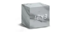 Gingko - Wooden Cube Click Clock Marble / White LED
