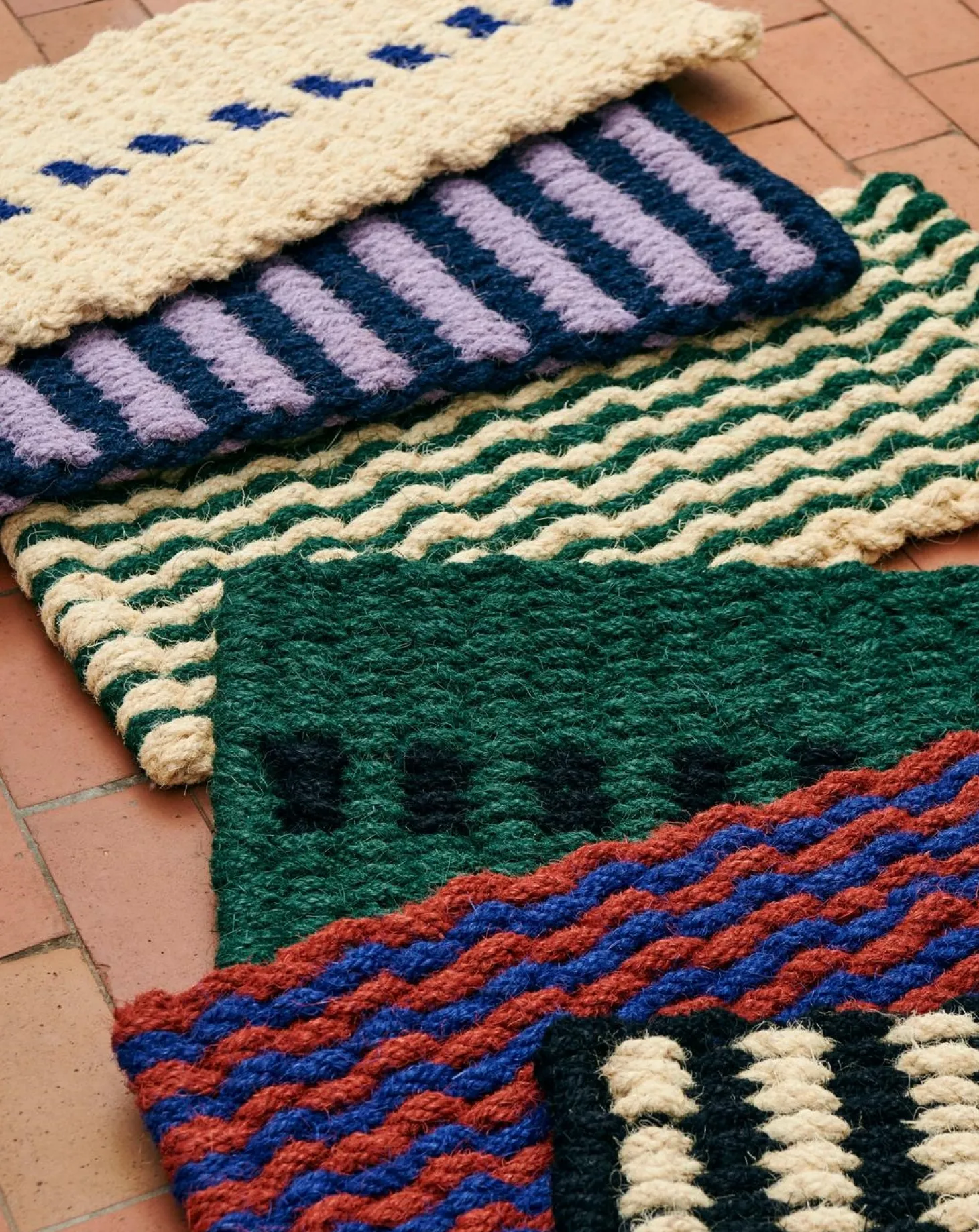Hay - Coco Door Mat - Stribe Wave - Lavender & Navy - Lavender and navy - 619