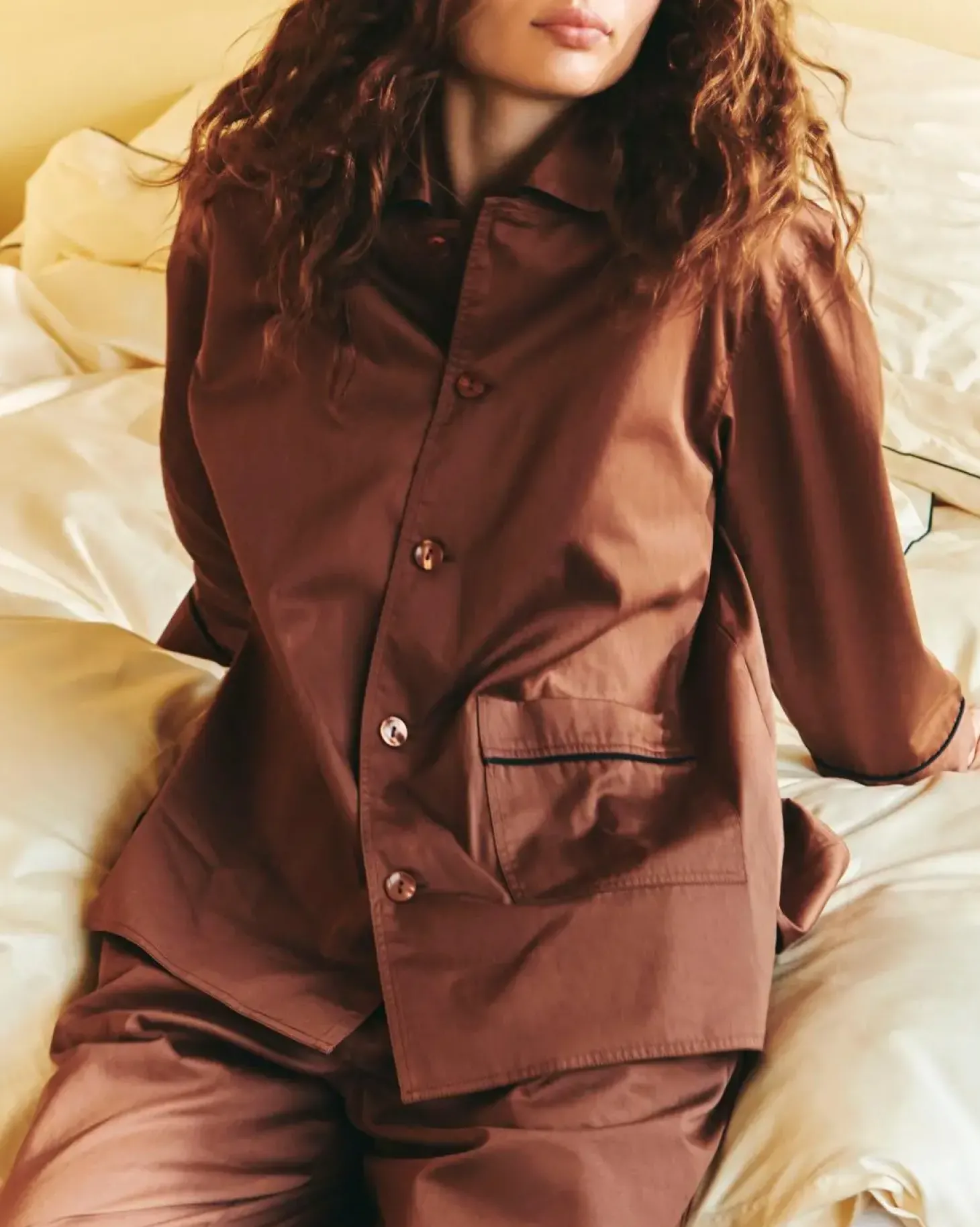 HAY - Outline Pyjama - Langærmet Shirt - S/M - Milk Chocolate