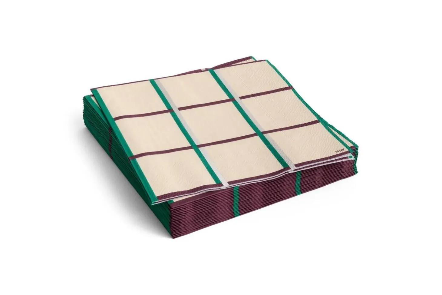 Hay - Pattern Napkins - Off-white, silver and green braid check - Lunch