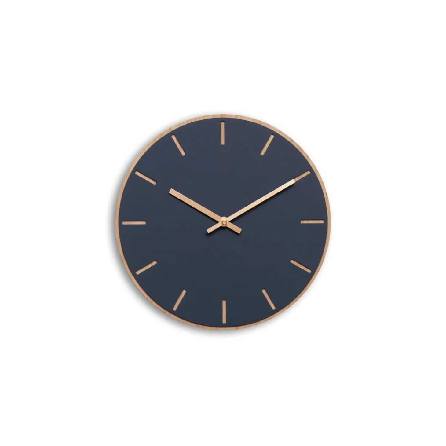 Hemverk - Vægur - Lys Eg/Smokey blue - Kobber visere - Ø28 cm