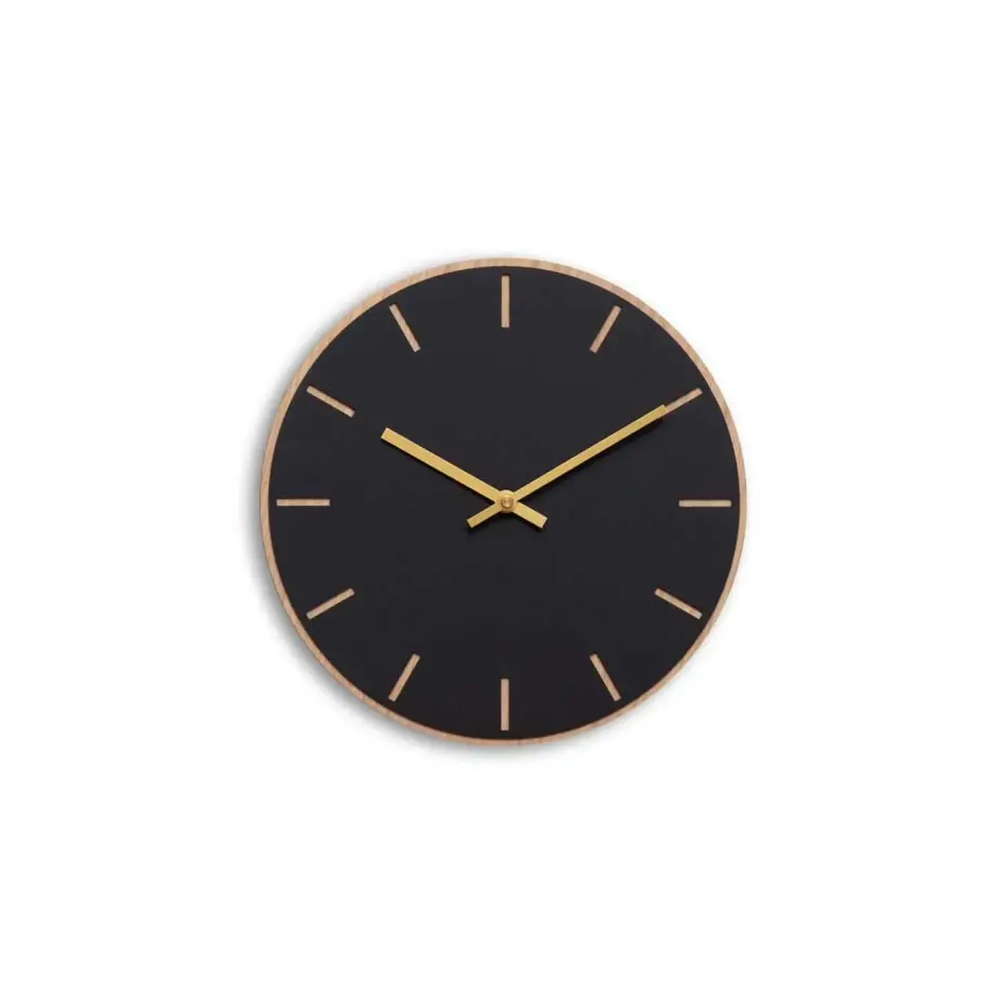 Hemverk - Vægur - Lys Eg/Sort - Guld visere - Ø28 cm
