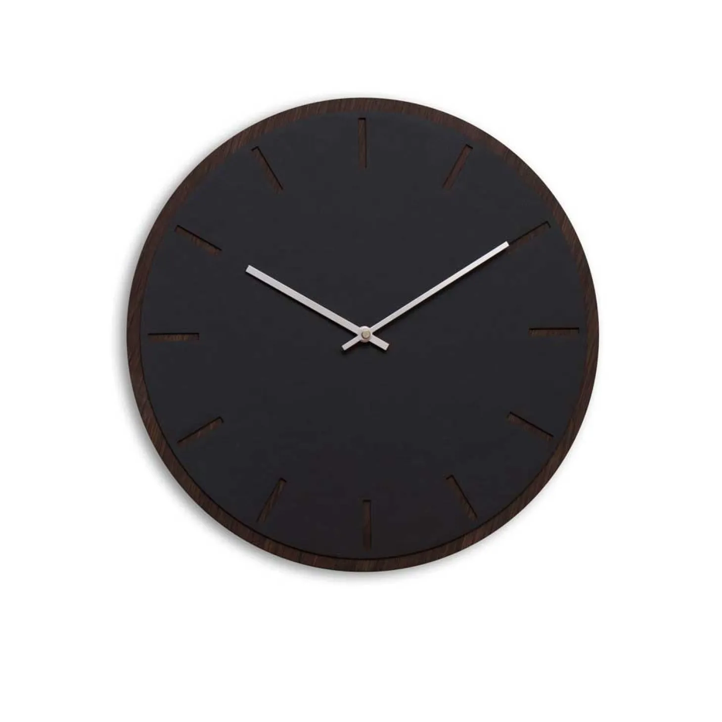 Hemverk - Vægur - Mørk Eg/Sort - Sølv visere - Ø38 cm