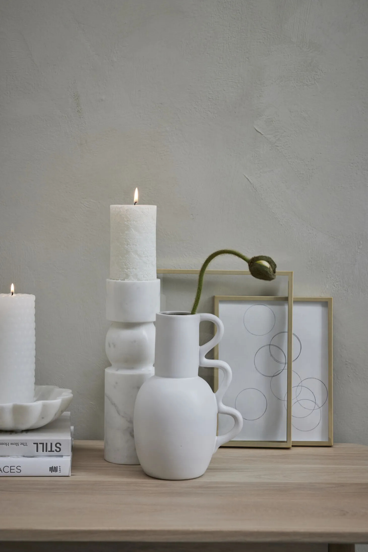 Lene Bjerre - Ellia Marmor lysestage H30 cm. hvid