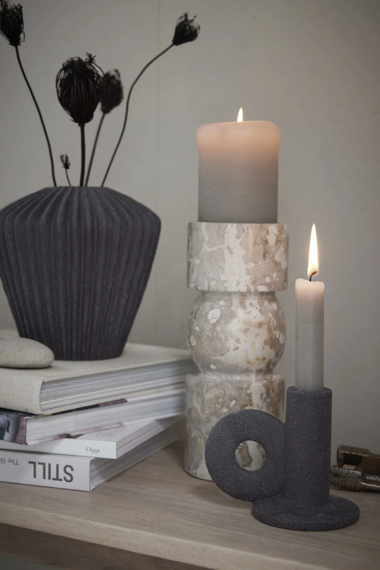 Lene Bjerre - Rustic bloklys sølvgrå stor