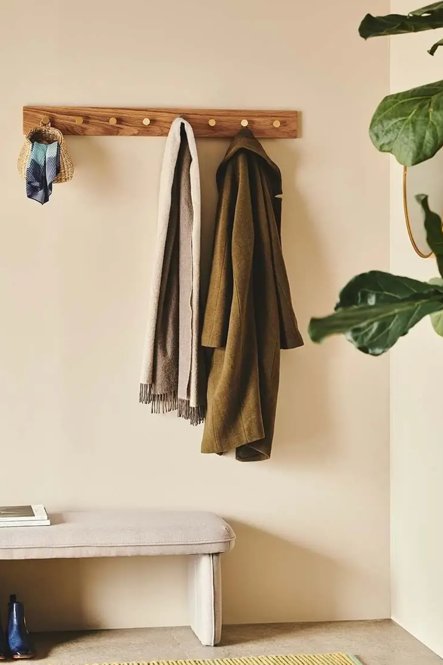 Moudhome - OAK Knagerække Egetræ Med Messing Knager - 100 cm