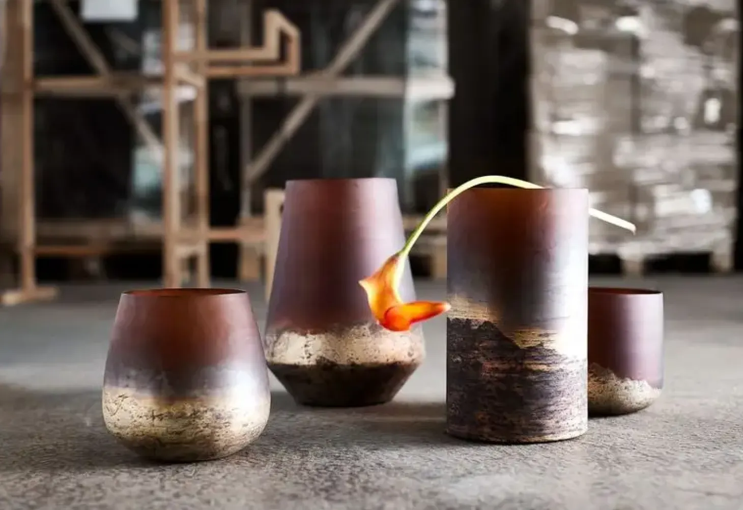 Muubs - Vase Lana 25 - Brown/Gold - Ø14 x H25 cm
