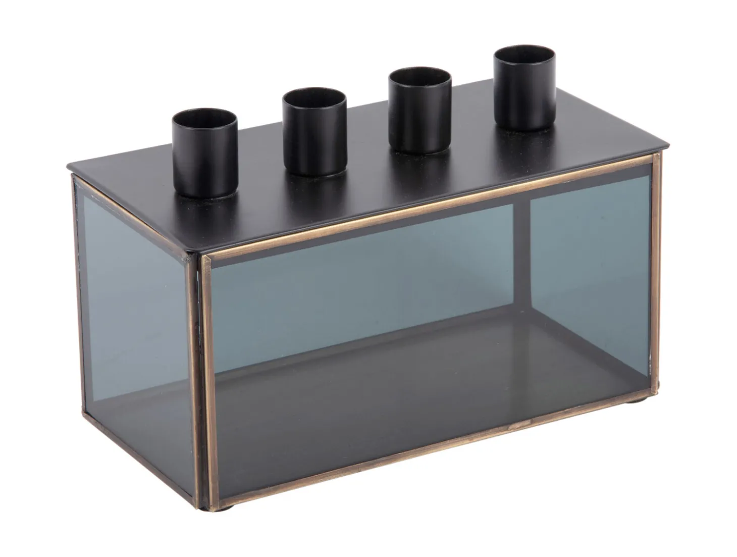 Present time - Candle holder Boxed rectangle glass black