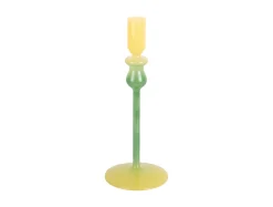 Present time - Candle holder Duo Colores medium soft yellow w. retro green