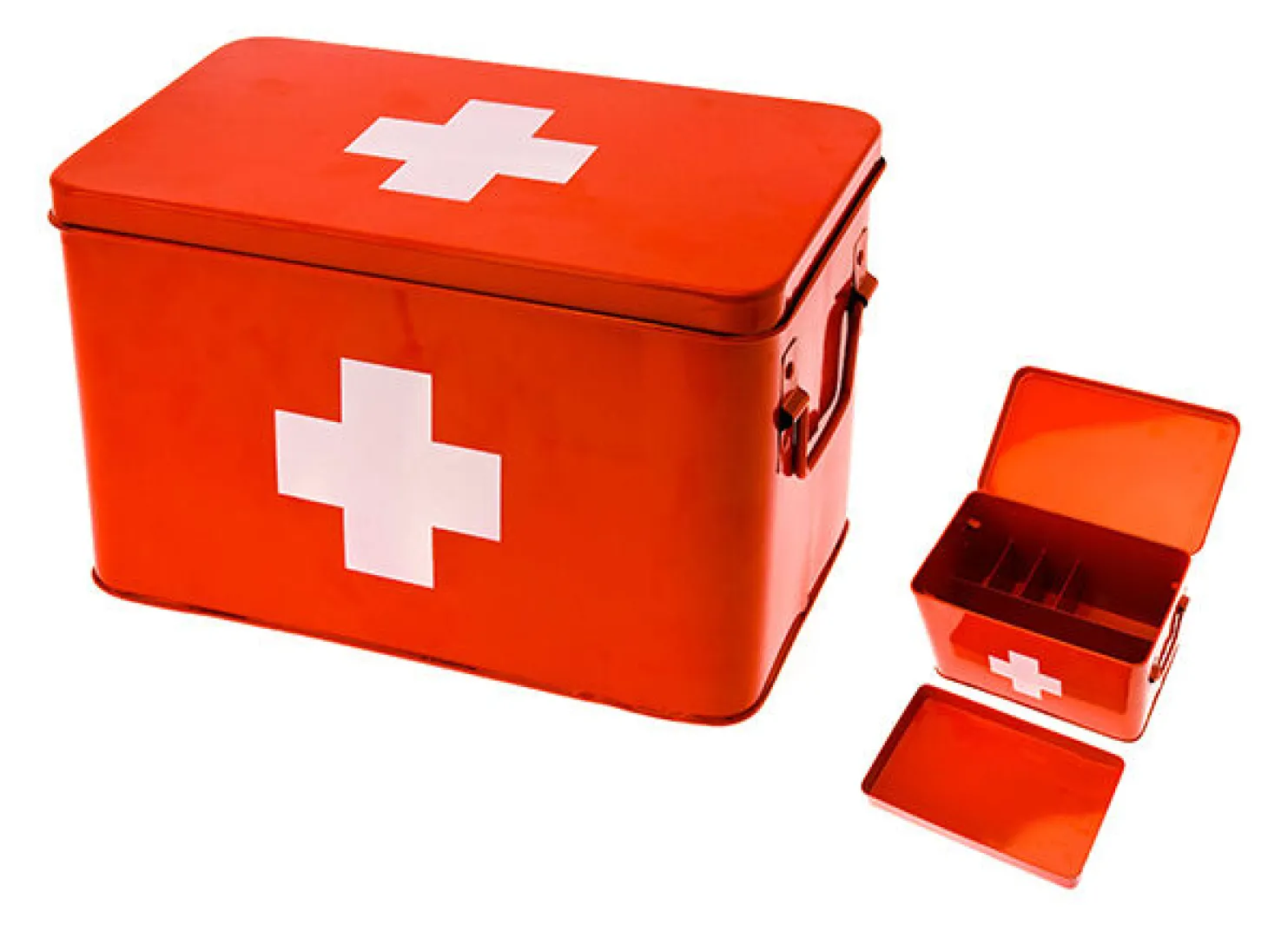 Present time - Medicine storage box metal red w. white cross