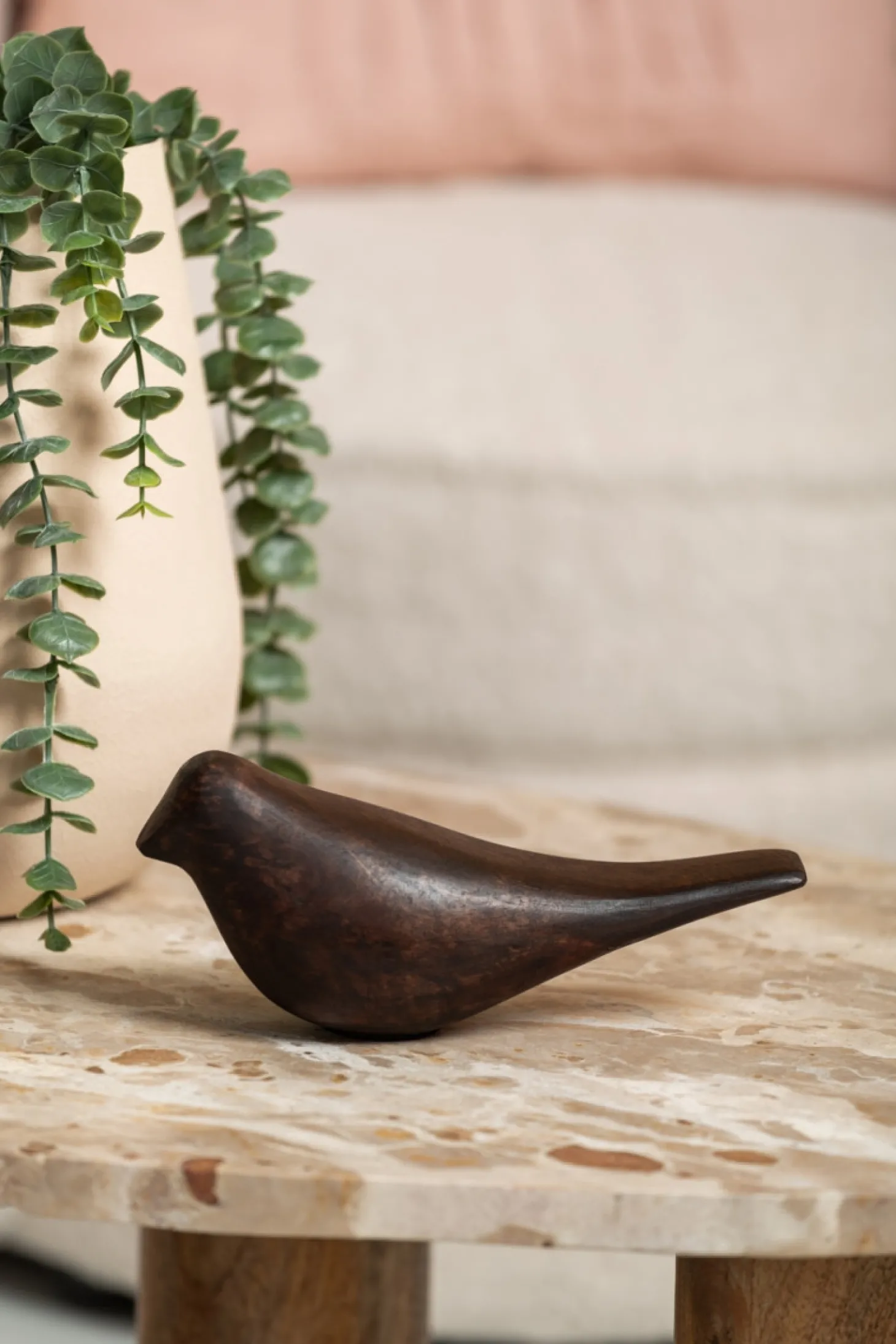 Present time - Statue Bird mango wood walnut lacquered