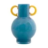 Present time - Vase Fiesta glass bright blue, yellow handles