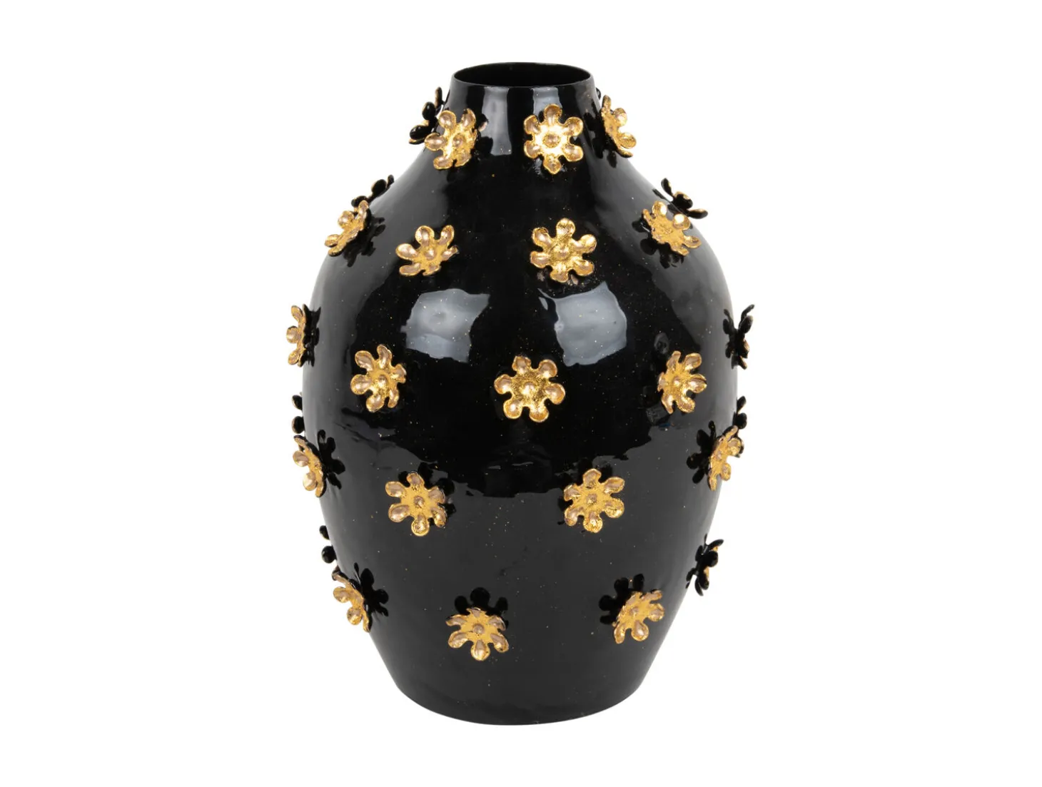 Present time - Vase Golden Flowers enamel black