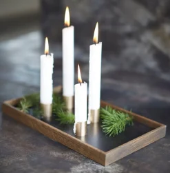 The Oak Men bakke m. lysestager - Candletray - Sort olieret eg og messing