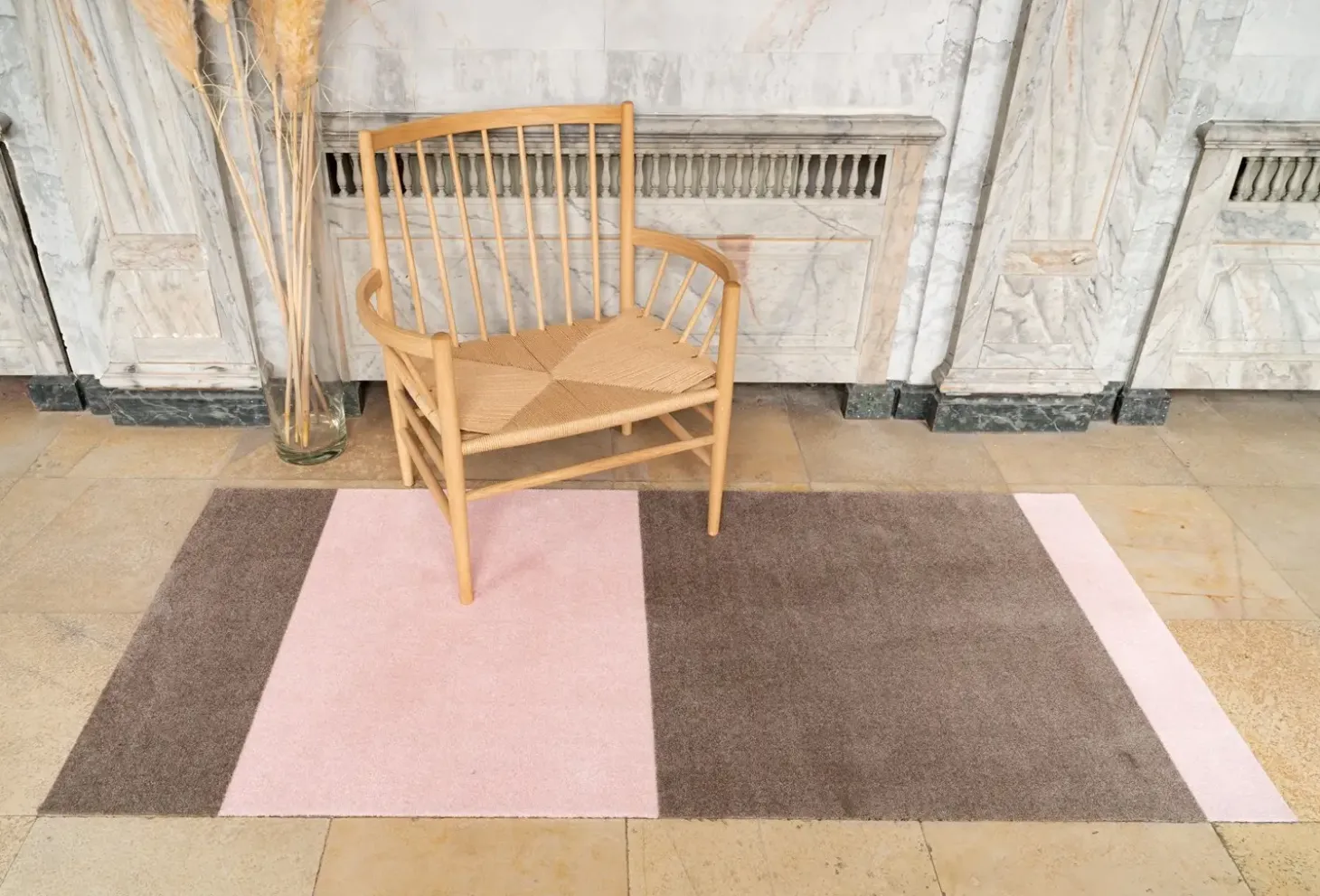 Tica Copenhagen - Smudsmåtte - Stripes Horizon - Sand/Lyserød - 90x130 cm